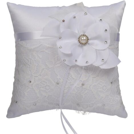 Oreiller d'anneau de perle de cristal de fleur de dentelle de mariage 20x20cm