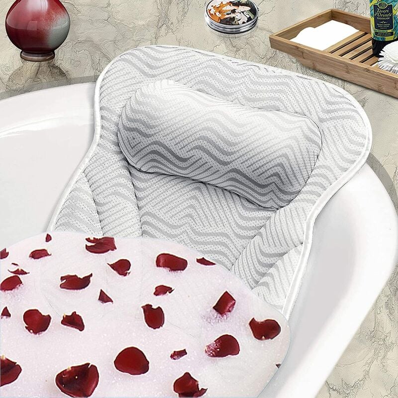 Oreiller de baignoire lavable, oreiller de bain en maille 4D, oreiller de bain à ventouse, tapis de baignoire, oreiller de spa