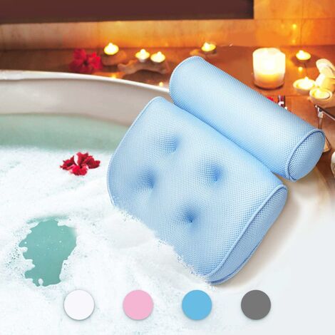 Oreiller de baignoire oreiller de bain étanche tête et cou tapis de bain moussant avec ventouse accessoires de bain cadeau produits de loisirs bleu