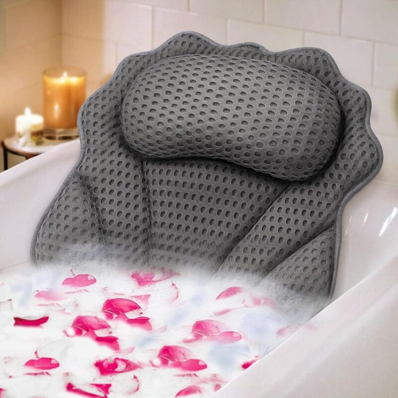 Oreiller de Bain Ergonomique de Luxe avec Soutien de la tête, de la Nuque, des épaules et du Dos, Oreiller de Bain 4D avec 6 ventouses puissantes,