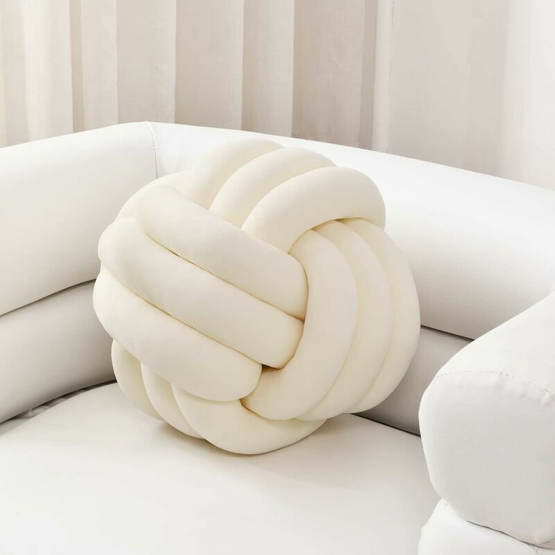 Coussin rond doux en forme de boule avec nœud - Décoration de chambre d'enfant - Fait à la main - Jouet en peluche apaisant pour soulager le stress