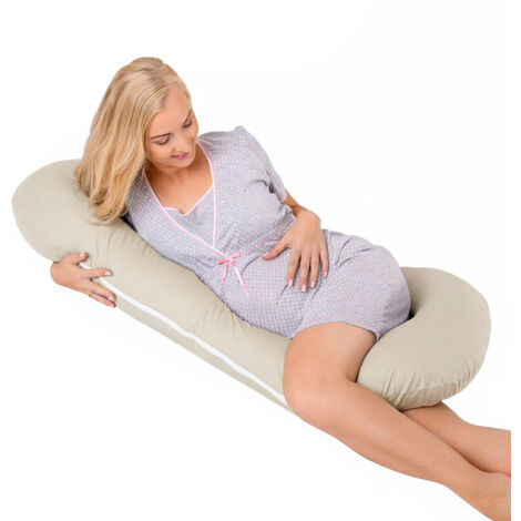 Oreiller de grossesse en velours type C pour dormir sur le côté et allaiter - Beige