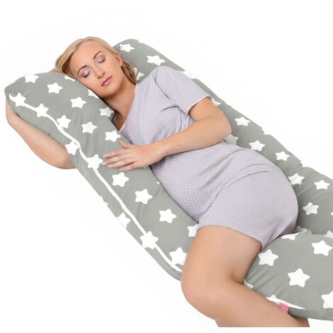 Oreiller de grossesse type U pour dormir sur le côté et allaiter - motif pain d'épice gris