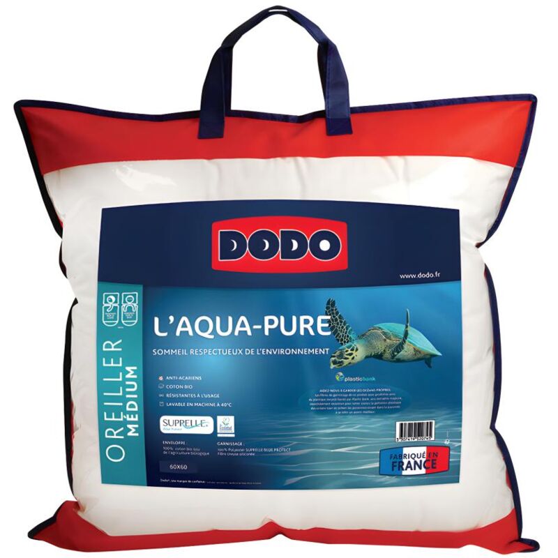 Oreiller Dodo Enveloppe 100% coton bio et garnissage recyclé - 60 x 60 cm - aqua-pure