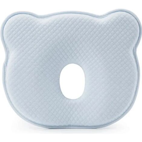 Oreiller en mousse à mémoire de forme pour nouveau-né, anti-tête plate, oreiller de modelage, lavable, respirant, doux - Bleu