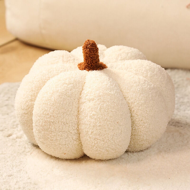 Image of Oreiller en peluche citrouille d'Halloween en forme de citrouille - Cadeau doux pour décoration de la maison, cadeaux de fête (28 cm, blanc)