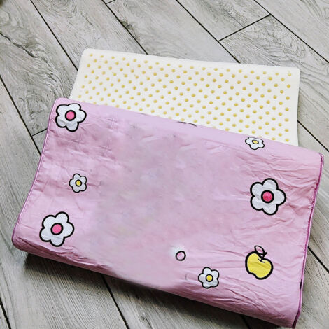 Oreiller Enfant Latex Naturel Ergonomique, Double Couche Respirant, Coussin Cartoon Numéro 7 Rose 27x44cm