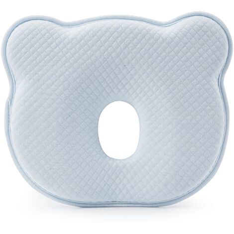 Oreiller Ergonomique Bébé Anti-Tête Plate en Mousse Mémoire 3D, Coussin Allaitement Bleu Respirant