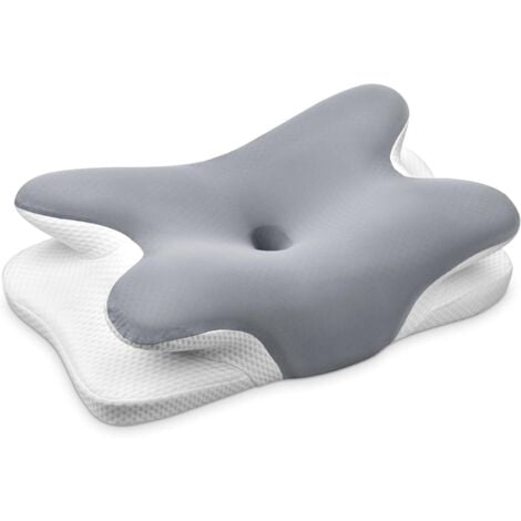 JALLERIA Oreiller Ergonomique Cervical, 2 en 1 Oreiller Memoire Forme pour la Nuque, Oreiller pour Dormir sur Le côté, Le Dos et Le Ventre, 62 x 41 x 9/12cm (Gris)