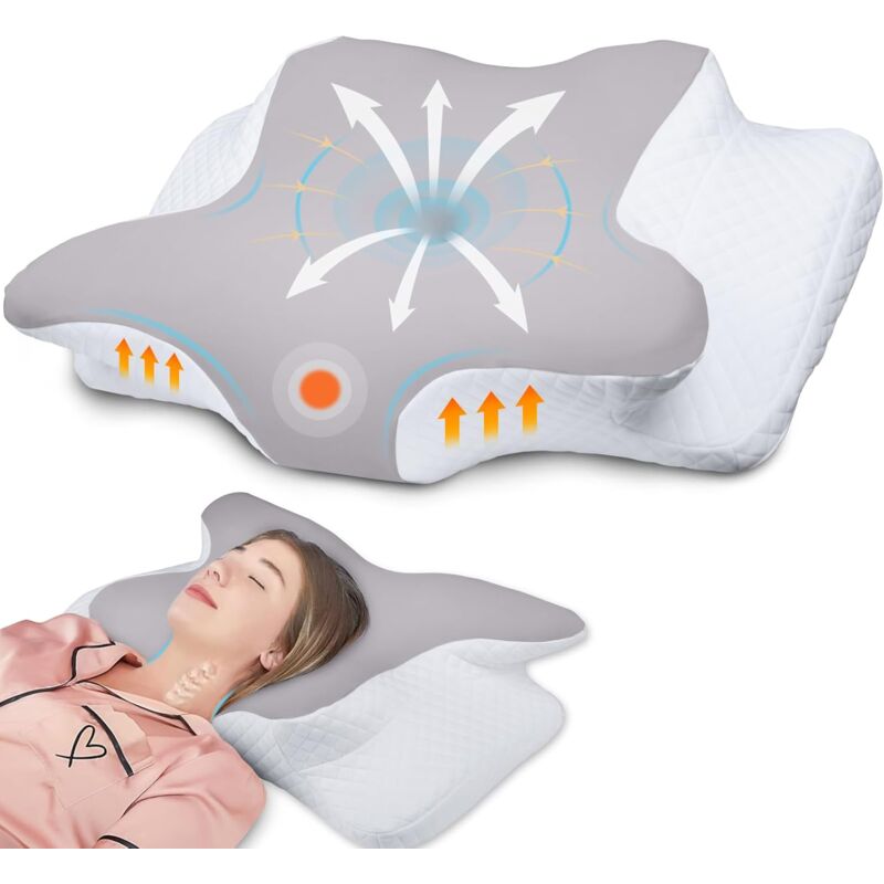Oreiller Ergonomique Cervical à Mémoire de Forme, Oreiller pour Les Dormeurs sur Le Côté, Le Dos et Le Ventre pour Soulager la Douleur et Améliorer