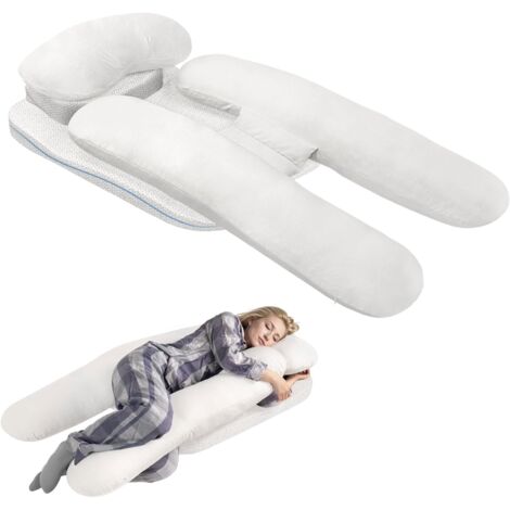 Oreiller ergonomique pour dormeurs latéraux – Soutien optimal pour grossesse – Matériau velours – Couleur blanc – 140x70cm – Vercart