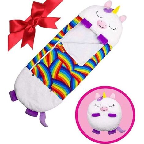 Oreiller et sac de couchage 2 en 1 pour enfants - Motif licorne blanche - 3 à 6 ans