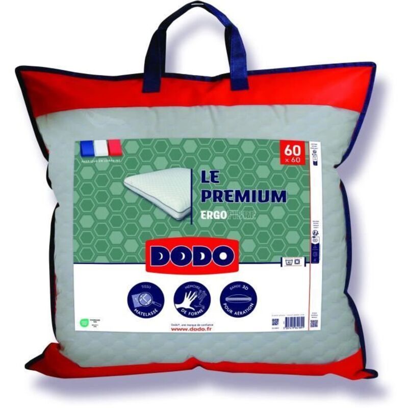 Oreiller Le Premium Dodo 60x60 cm - Mémoire de forme - Taie déhoussable - Fabriqué en France