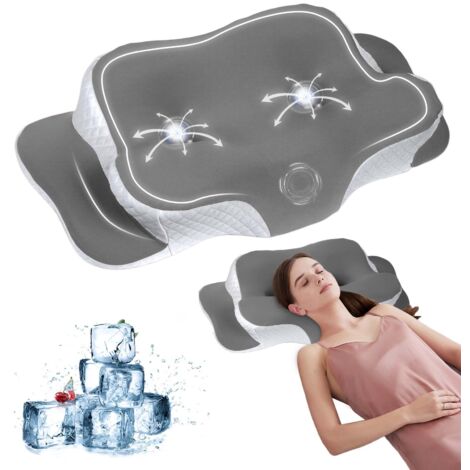 Oreiller mémoire de forme ergonomique, housse en soie glacée respirante, soutien cervical pour toutes positions de sommeil, lavable, cadeau santé pour adultes et enfants, 58,5 x 30 x 8/9 cm, gris