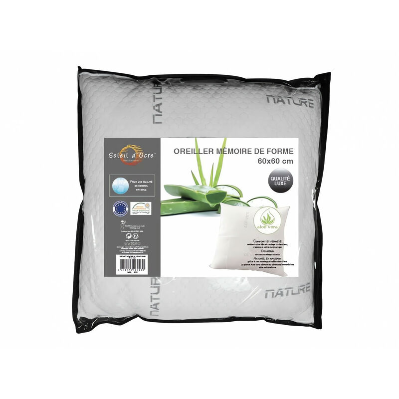 Soleil D Ocre - Oreiller mémoire de forme 60x60 cm par Soleil d'ocre, avec poche luxe