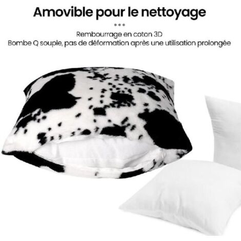 Oreiller Motif Vache Laitière- 50 x 50 cm - Noir et Blanc - Velours Côtelé