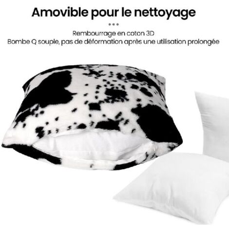 Oreiller Motif Vache Laitière- 50 x 50 cm - Noir et Blanc - Velours Côtelé