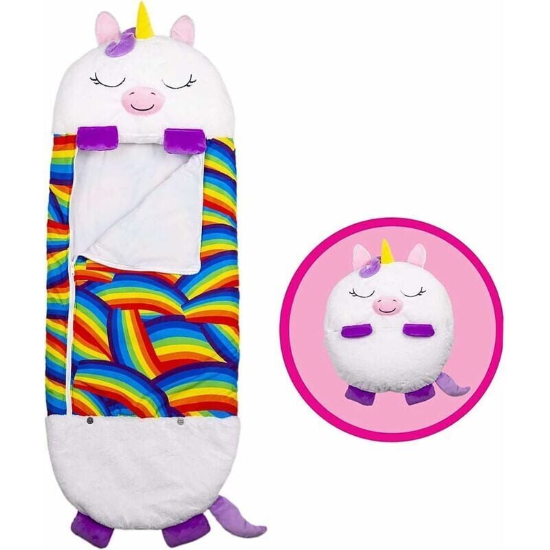 Linghhang - Oreiller pliant pour sac de couchage, 2 en 1, sac de couchage anti-coup de pied pour enfants, style licorne blanche