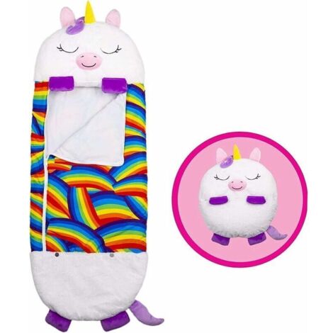Oreiller pliant pour sac de couchage, 2 en 1, sac de couchage anti-coup de pied pour enfants, style licorne blanche
