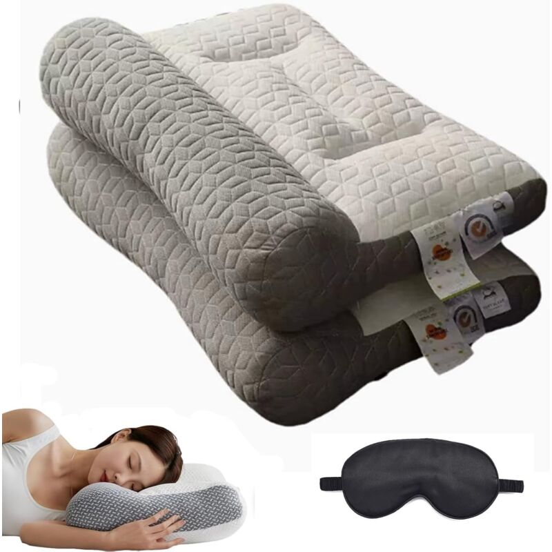 Oreiller, soutien cervical, oreiller confortable en duvet d'oie, oreiller de soutien cervical pour dormir (gris2, High)