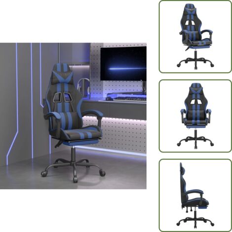 Oreiller - vidaXL Chaise de jeu pivotante et repose-pied Noir et bleu Similicuir - Repose-pied