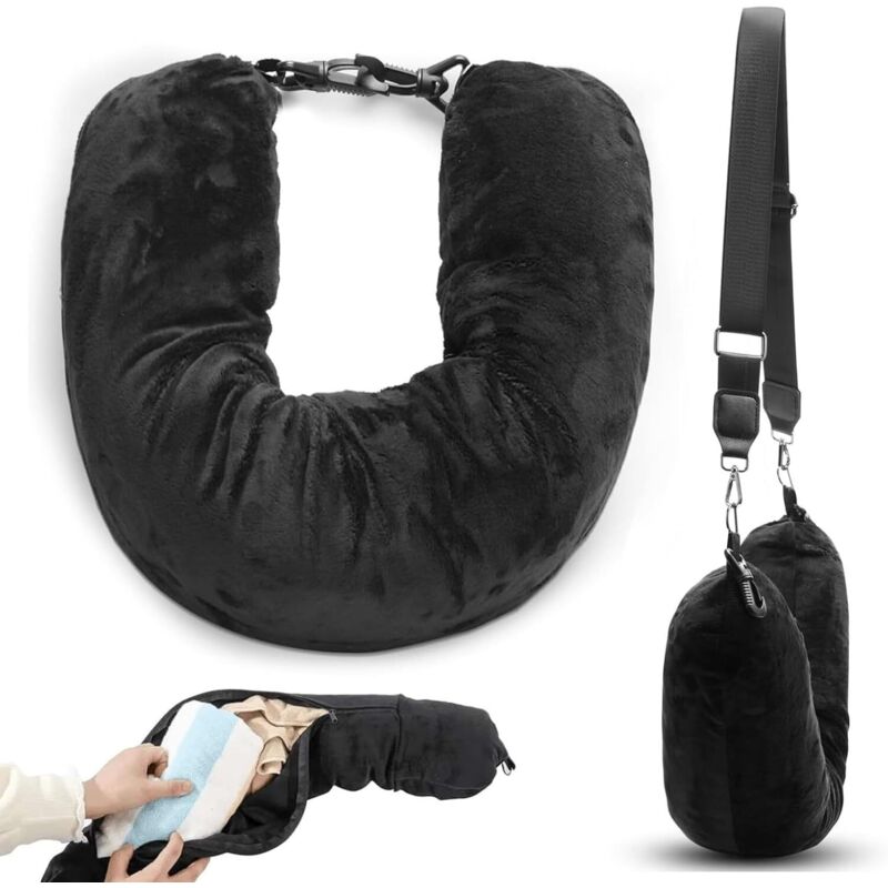 Oreiller voyage rembourré 80×18,5 cm, sangles réglables, remplissable vêtements, compatible bagages