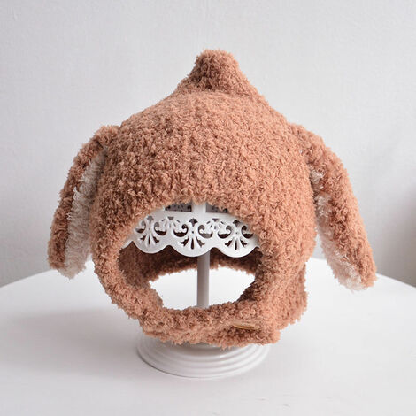 Oreilles de lapin mignon bébé garçons et filles bonnet d'oreille chaud garde la mode bonnet tricoté en automne et en hiver (café)