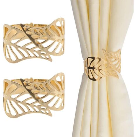 (Or)Embrasse de Rideaux, 2 pièces Métal Créatif Rideau Corde Boucles Feuille Creuse Pince à Rideau Décorative Accessoire Décoratif Fenêtre pour Bureau à Domicile