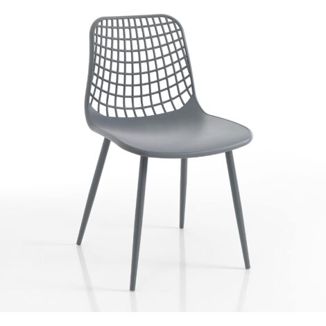 Oresteluchetta Set 4 sedie da Interno/Esterno EMMEL Grey, Polipropilene, Grigio, cm. H.80 x L.46 x P.55, 4 unità