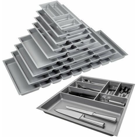 ORGA-BOX 3 Besteckeinsätze Tiefe 473 mm silbergrau Schubladeneinsätze Breite 491 mm für Schubladen 600 mm