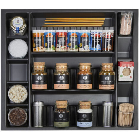 ORGA-BOX I Multi-Gewürzdoseneinsatz 513 x 473 x 28 mm lavagrau mit Perlstruktur Multi-Gewürzglaseinsatz für Tandembox Antaro / Intivo u. ModernBox im 60er Schrank Schubladeneinsatz