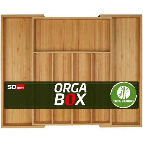 ORGA-BOX UNIVERSAL Besteckkasten aus Bambus verstellbar für Schubladentiefe 473 mm (Innenmaß) für Schrankbreite 500 - 600 mm bis 7 Fächer