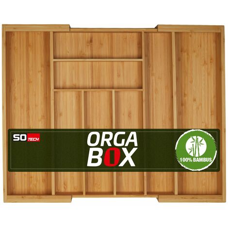 ORGA-BOX UNIVERSAL Besteckkasten aus Bambus verstellbar für Schubladentiefe 473 mm (Innenmaß) für Schrankbreite 500 - 600 mm bis 8 Fächer