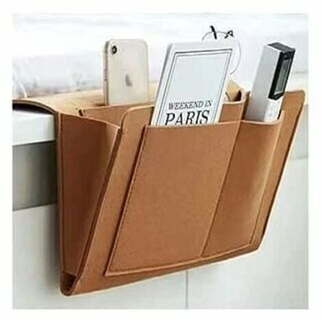 Organisat de Chevet, Sac de Rangement Suspendu lit, Poche de Chevet en Feutre, Organisat lit, pour Lunettes,Magazine, Téléphone, Télécommande, Livre (Marron)