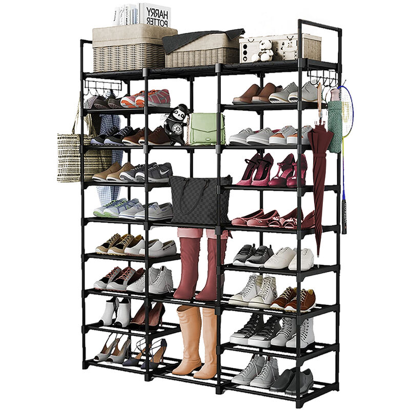 Haloyo - Organisateur à chaussures autoportante ®,3 colonnes,9 niveaux,pour placard, entrée, couloir, armoire, chambre à coucher,noir