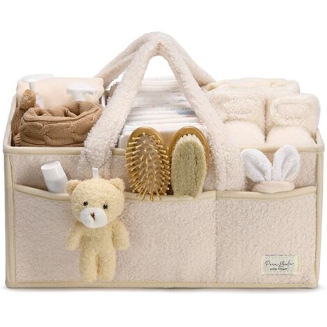 Organisateur à Langes Bébé Portable, Panier de Rangement pour Lingettes et Essentiels Nouveau-Né, Cadeau Naissance