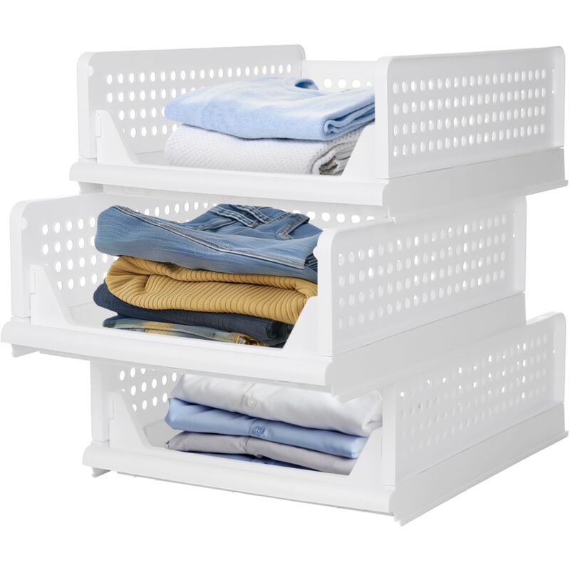Organisateur Armoire, Lot de 3 Organisateur tiroir Étagère de rangement pliable et empilable à glissière pour les vêtements