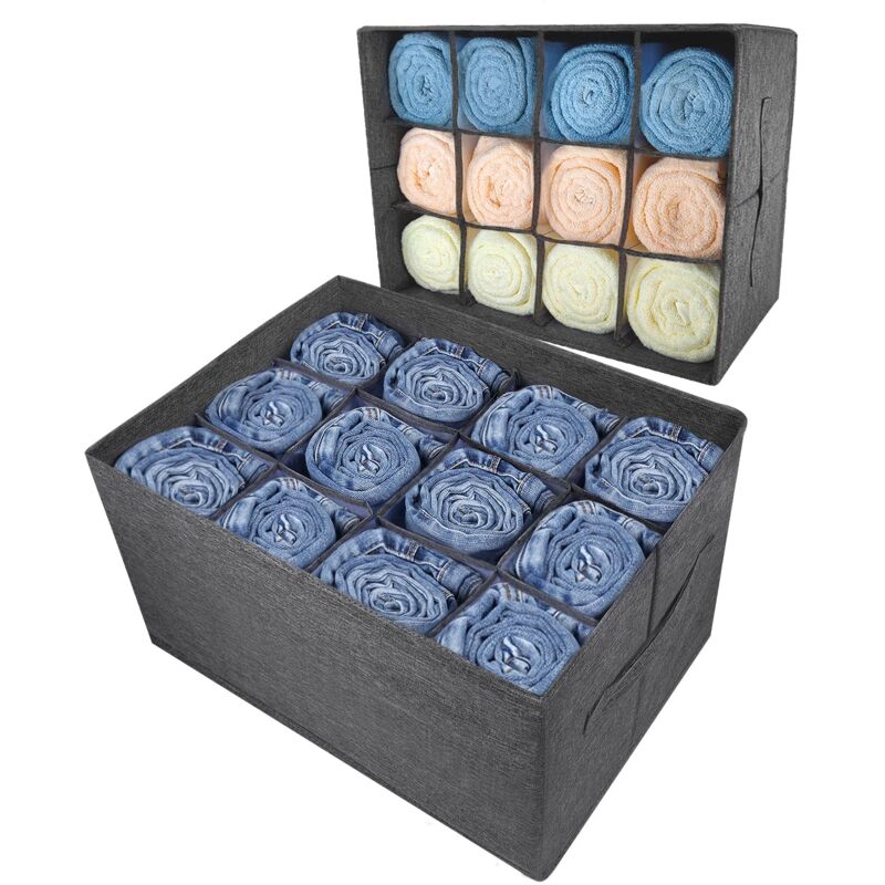 Organisateur armoire rangement tiroir vetement - 12 grilles boite de rangement pour vetements, jeans, pantalon, chandail, serviettes, t-shirts,