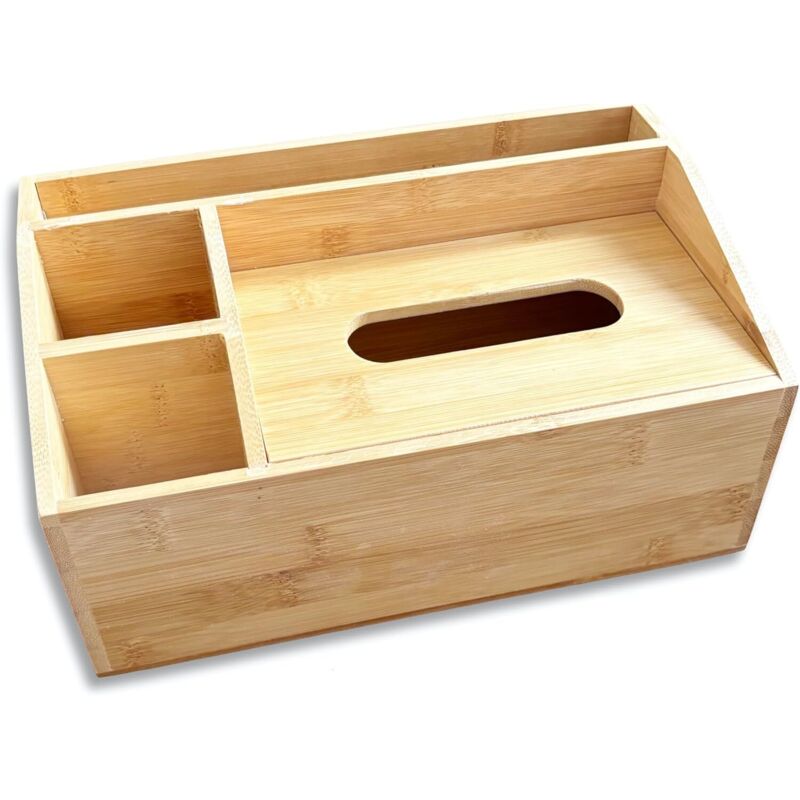Organisateur bambou 4 compartiments – multifonction : mouchoirs, papeterie, condiments