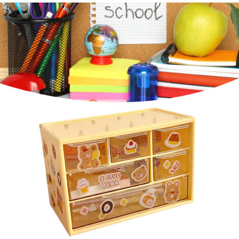 Organisateur bureau 6 compartiments plastique empilable, boîte rangement stationery bureautique domicile bureau dortoir jaune
