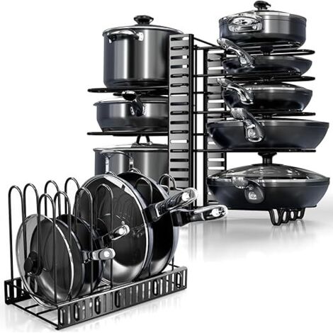 Organisateur casseroles poêles 8 niveaux réglables, support rangement cuisine gain de place sous meuble