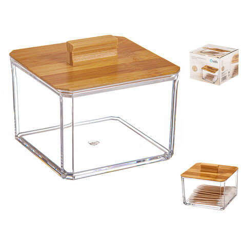 Organisateur cosmétique carré avec couvercle en bambou 8cm ballet