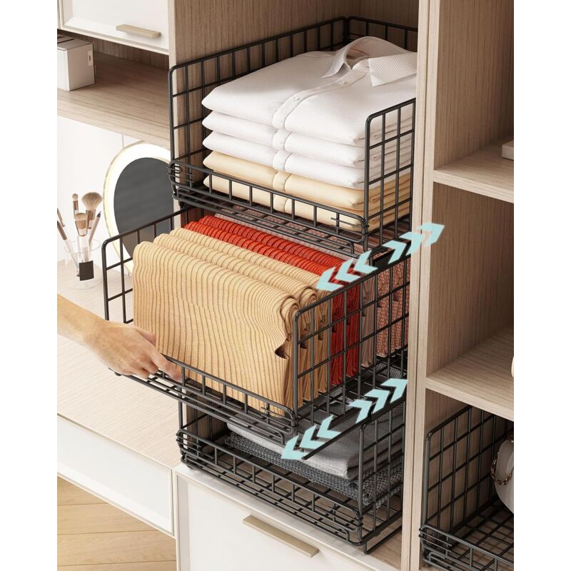 Organisateur Coulissant à 3 Pièces - Organiseurs de Tiroirs Rangement - Vetement Dressing Boîte de Rangement pour Armoire-Noir