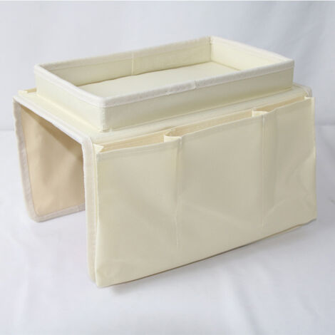 Organisateur d'accoudoir, barre de rangement pour canapé, plateau multi-compartiments pour téléphone portable, magazines, en-cas, lunettes, télécommande, tablette, tasse (Beige) - RAPANDA