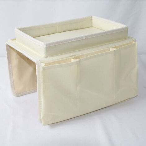 Organisateur d'accoudoir, barre de rangement pour canapé, plateau multi-compartiments pour téléphone portable, magazines, en-cas, lunettes, télécommande, tablette, tasse (Beige) - RAPANDA