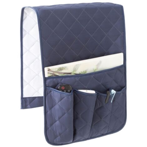 Organisateur d'accoudoir de canapé. organisateur de rangement antidérapant pour fauteuil inclinable avec 5 poches pour téléphone portable. télévision. télécommande. magazines (bleu marine)