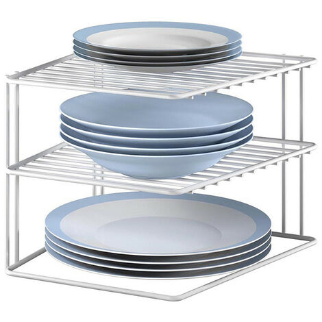 Organisateur d'angle à assiettes 2 niveaux 25x25x19 cm – Métal avec revêtement LDPE – Rangement optimisé pour cuisines modernes – Metaltex