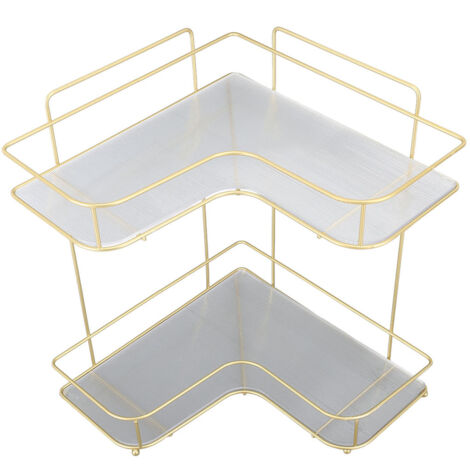 Organisateur d'Angle pour Salle de Bain, Grande Capacité, Double Étage, Acrylique et Métal, Modèle Transparent pour WC/Cuisine/Comptoir