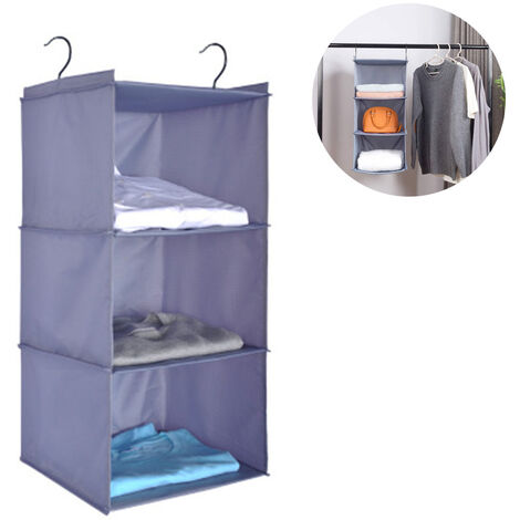 Organisateur d'armoire avec 3 compartiments, armoire suspendue en tissu avec cadre en fer, étagère suspendue pliable, système de rangement pour vêtements, gris
