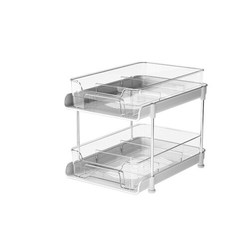Organisateur d'armoire de salle de bain polyvalent à 2 niveaux, organisateurs et rangements coulissants sous l'évier, organisation et rangement de garde-manger empilables, rangement transparent sous l
